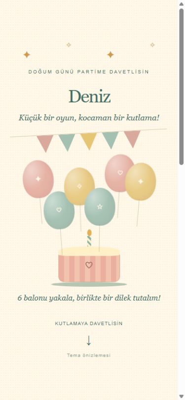 Dilek Pastası dijital davetiye teması — Doğum Günü davetiyesi tasarımı